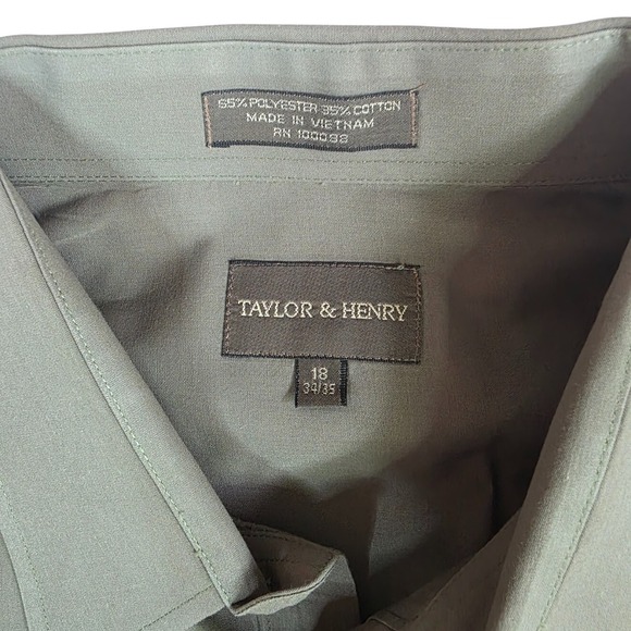 Taylor & Henry Dress Shirt‎ Men's Size 18 34/35 Green Long Sleeve Button F - Picture 3 of 6